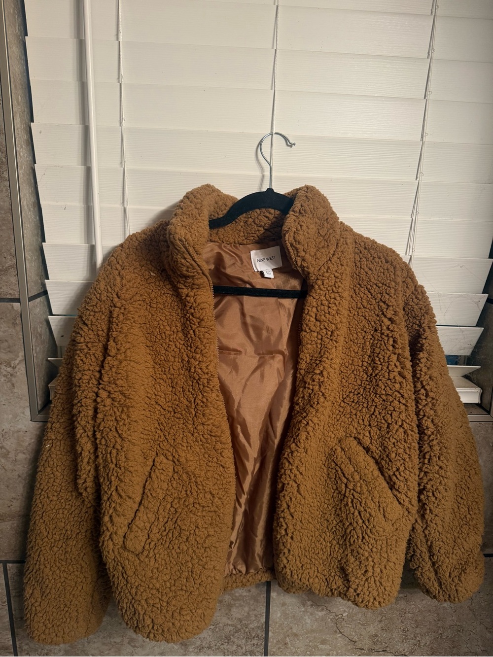 Brown nine west women’s XSCozy Teddy Faux-Sherpa Jacket - Brown